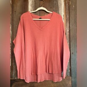 Wild Fable Peach/pink Waffle Knit Lng Slv Oversized Boxy Fit V-Neck Top Size XL